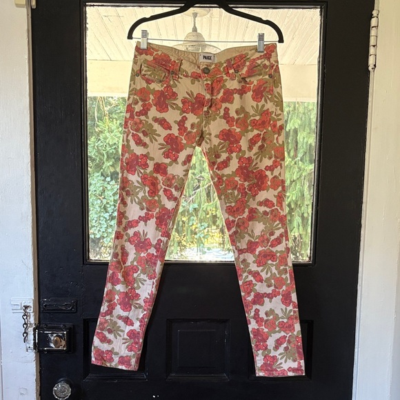 PAIGE Red Floral Print Jeans - Picture 1 of 10